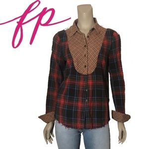 Free People Contrasting Plaid Flannel Shirt Med